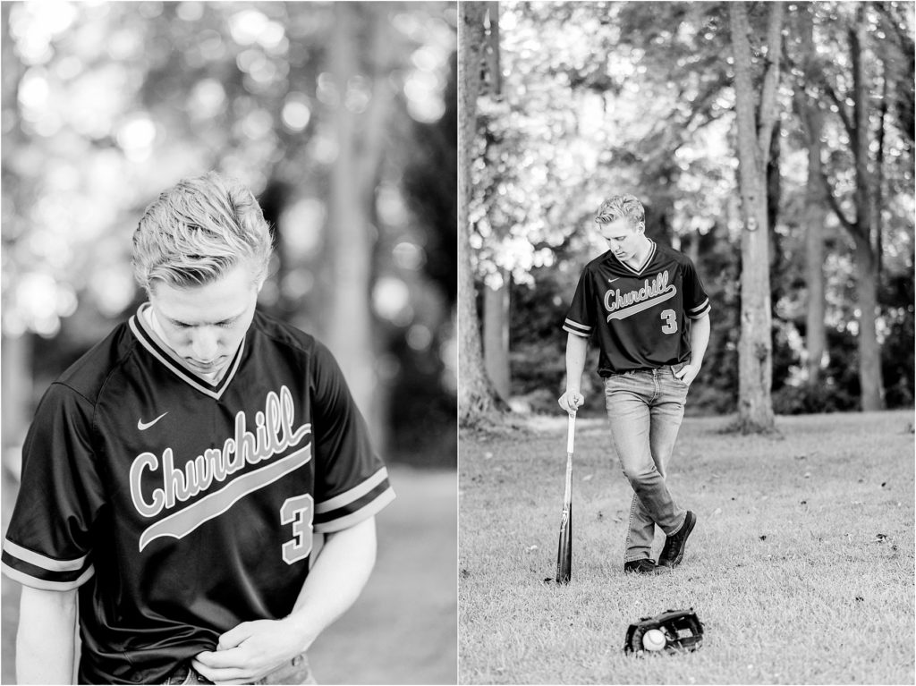 Senior Photo of a boy in his baseball jersey.