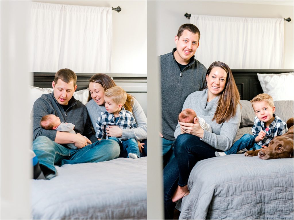 Family Photo welcoming a new baby during an in-home newborn lifestyle photo session.