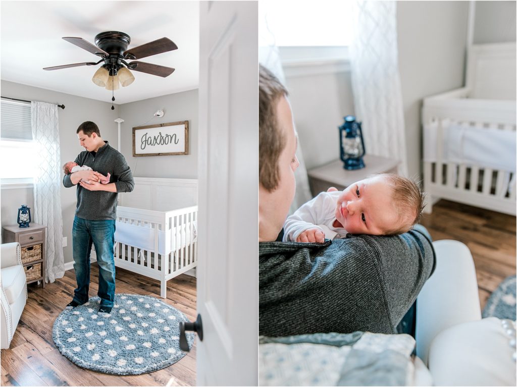 In-Home Lifestyle Newborn Photographs of dad and newborn baby
