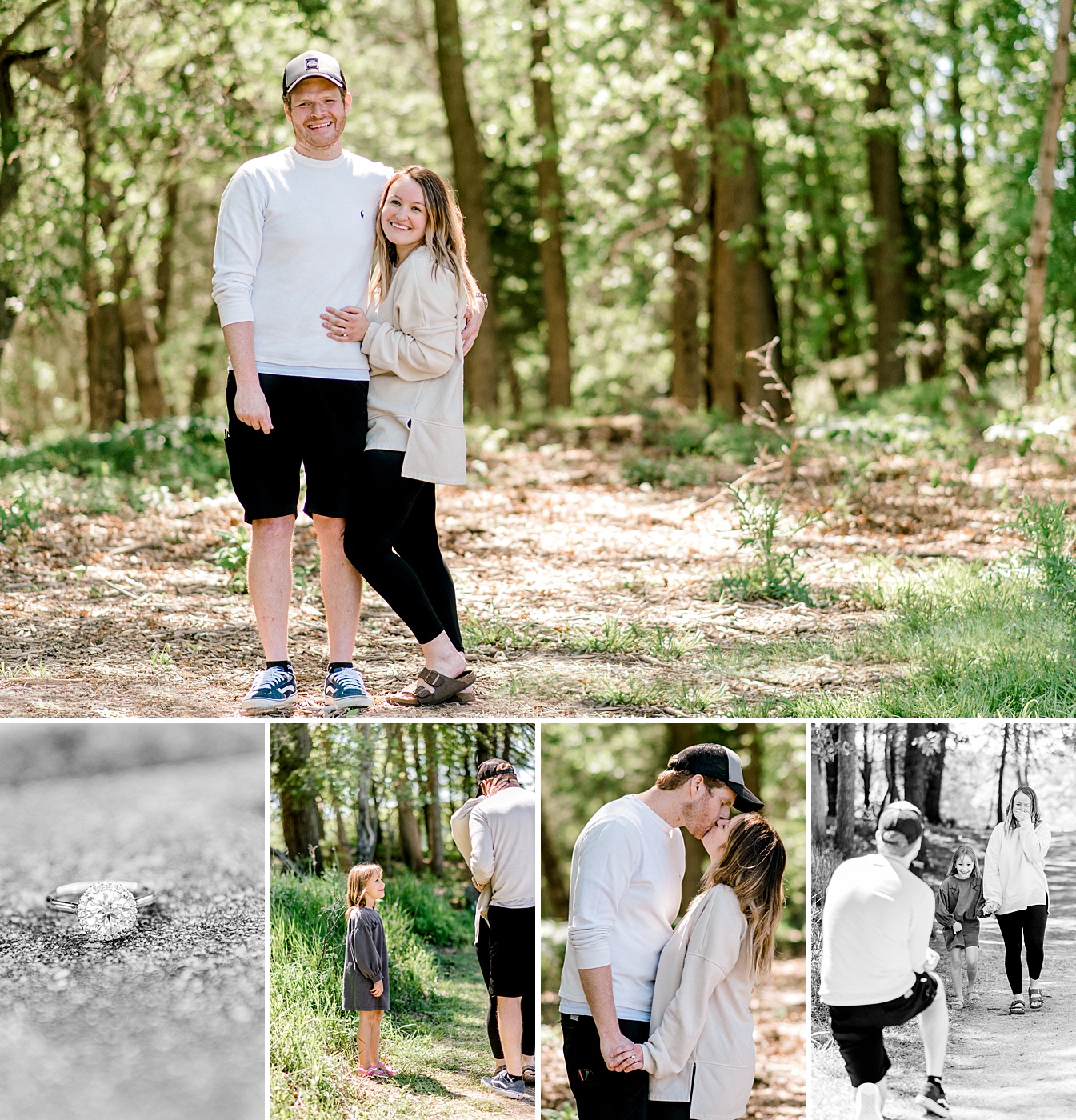 Howell Mi photography. A beautiful park setting engagement photo session of a family after a surprise proposal.
