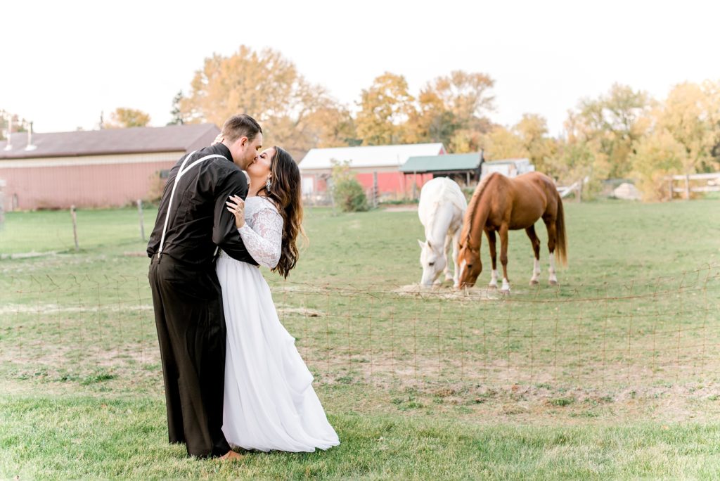 Horses at Wedding Bridal Portraits | Howell, MI Photographer | Metro Detroit Wedding Photographer