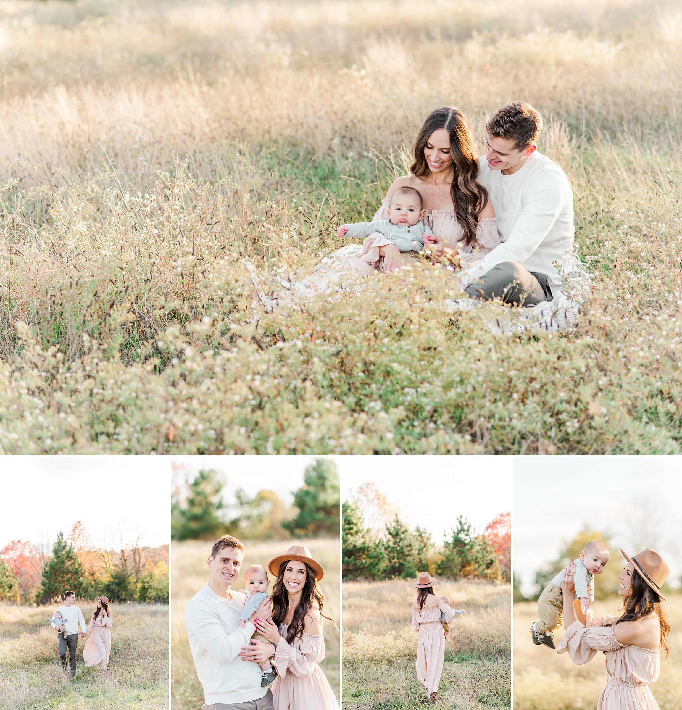 Family Photos in a Field at Sunset