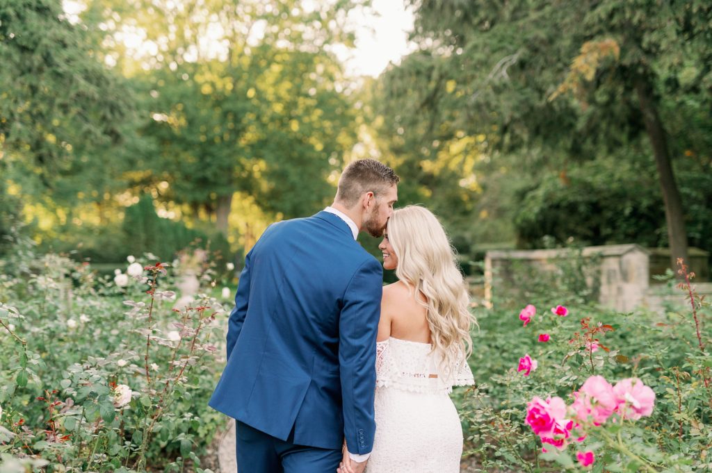 Couple in a rose garden, Ford House Engagement Photo