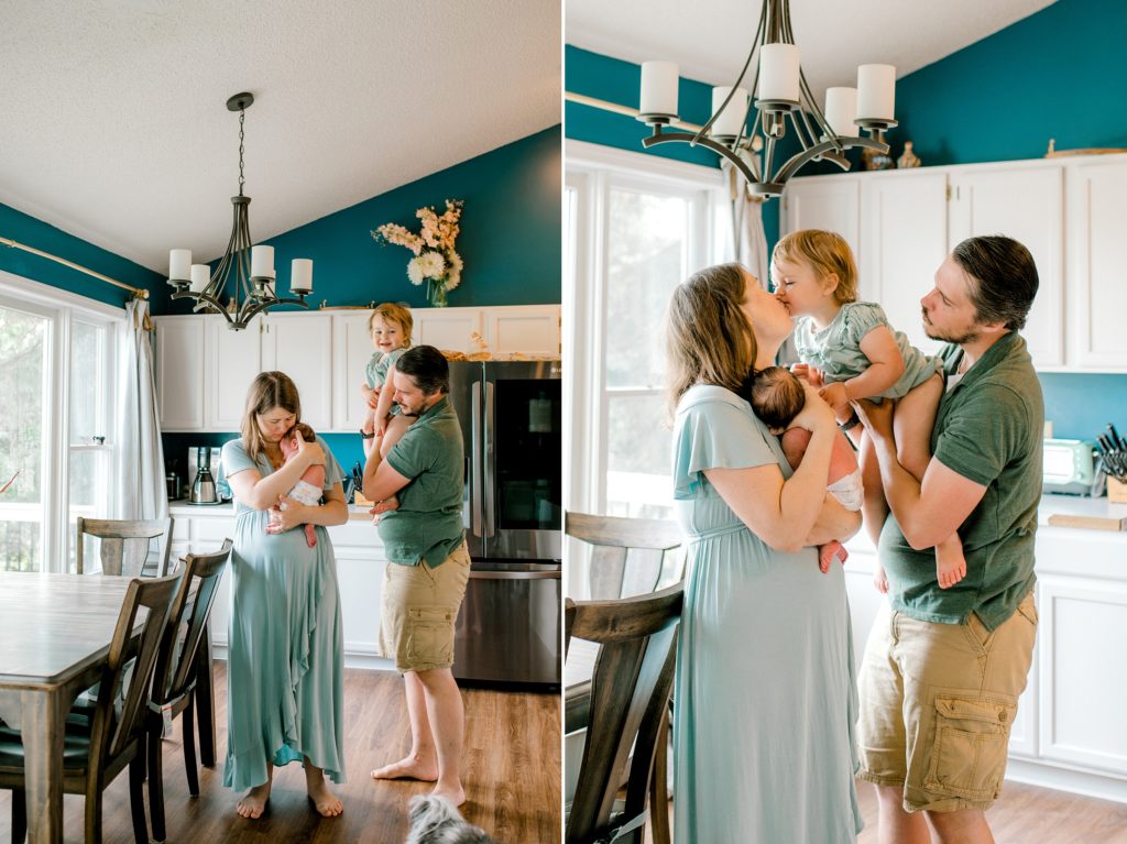 lifestyle newborn photos in kitchen