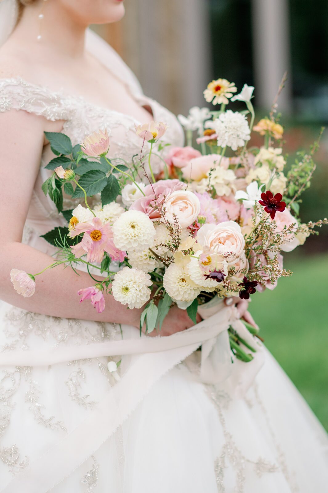 Whimsical and colorful floral bridal bouquet.
