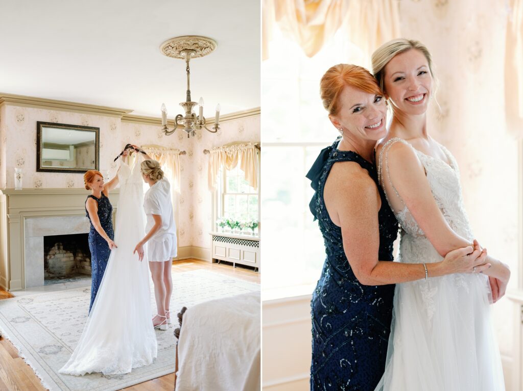 Mom and bride getting ready for wedding day